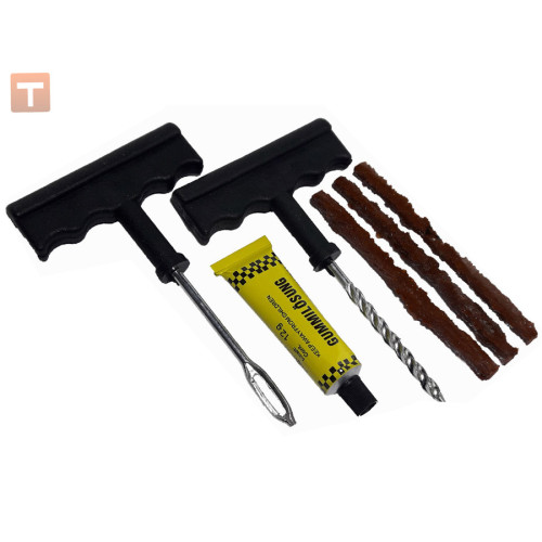 Tubeless tire repair kit (awl, corkscrew, 3 cord harnesses, glue)