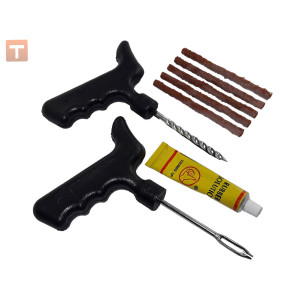 Repair kit for tubeless tire repair, 2 needles, 5 cords, glue