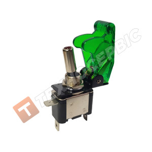 Toggle switch for 2 positions with a green backlight and a cover 12V 20A